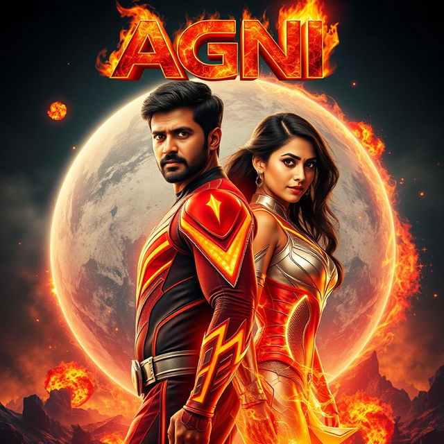A stunning cinematic sci-fi action film poster titled 'Agni'