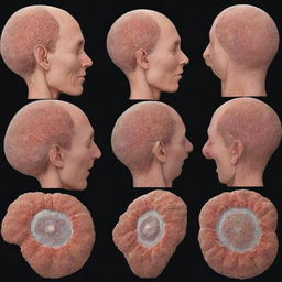 Visual progression from a single cell evolving into a mature human being, showing intricate stages of growth and development.