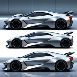 A futuristic sports car featuring a sleek design with 2 doors, a prominent rear spoiler, and an aggressive big nose shape for enhanced aerodynamics