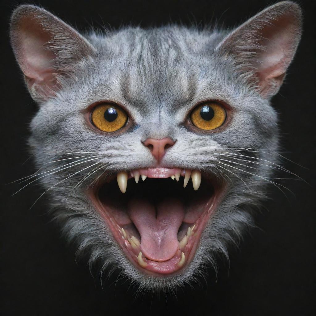 Create an image of a creature named Mangkokolam with human-like structure, feline eyes and a filament-thin tongue. This being is known to have the unsettling ability to thrust its unique tongue into victims to prey on their liver.