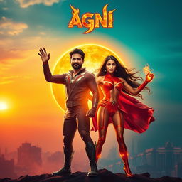 A captivating cinematic sci-fi action film poster titled 'Agni'