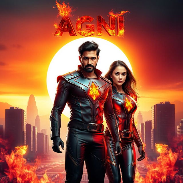 A dynamic and captivating cinematic sci-fi action film poster titled 'Agni'