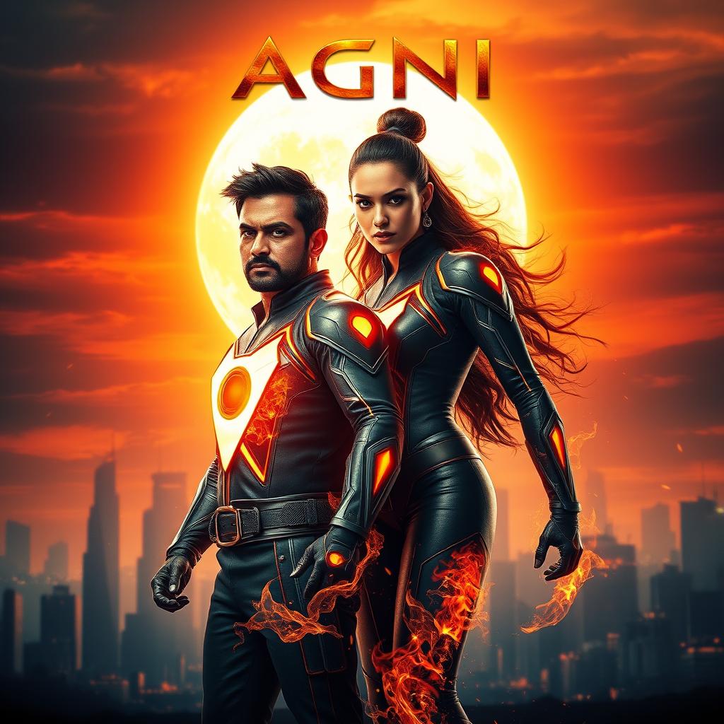 A breathtaking cinematic sci-fi action film poster titled 'Agni'