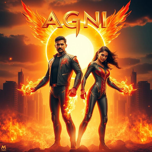 A breathtaking cinematic sci-fi action film poster titled 'Agni'