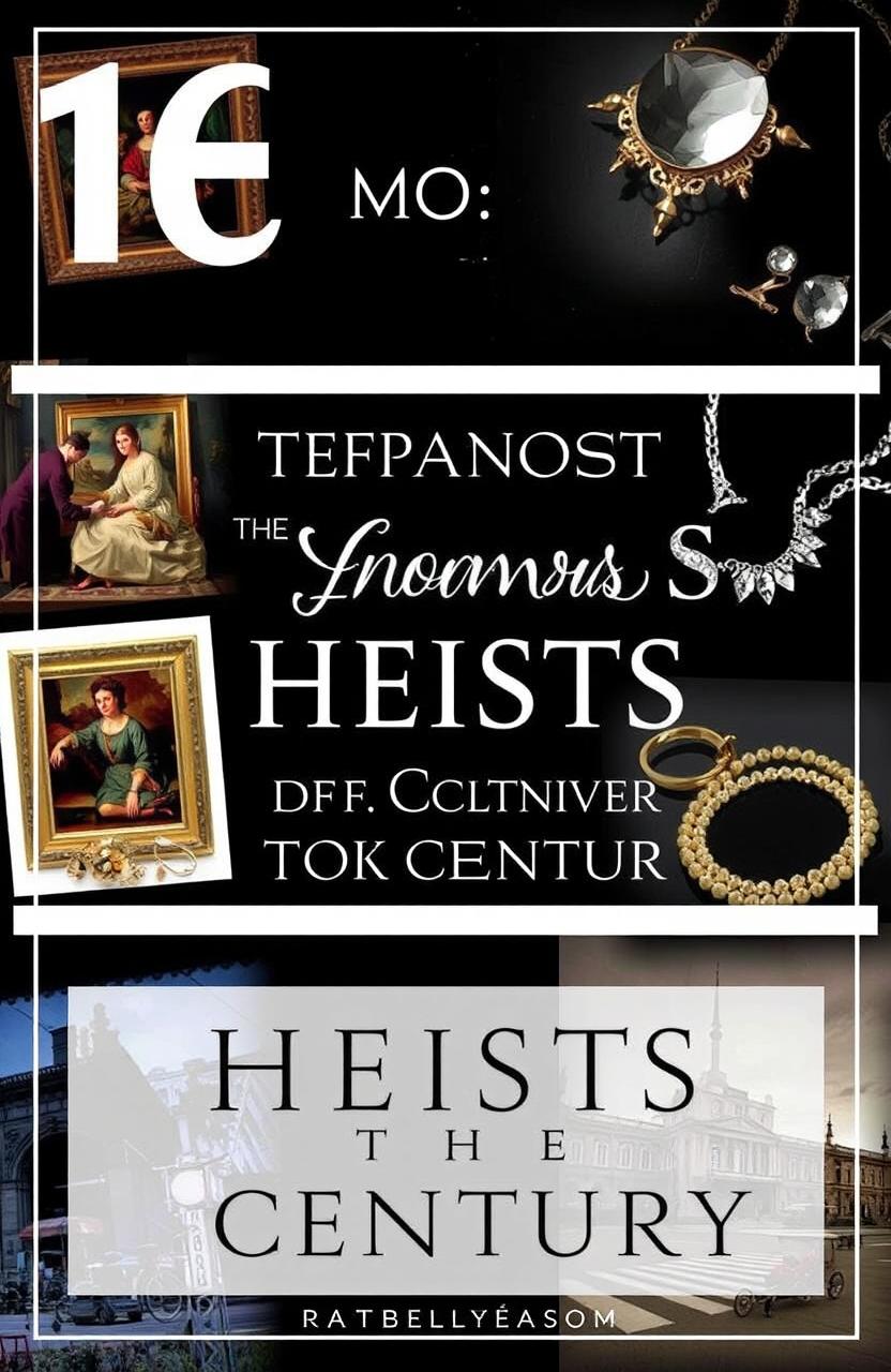 A stylish collage featuring images related to the ten most infamous heists of the century