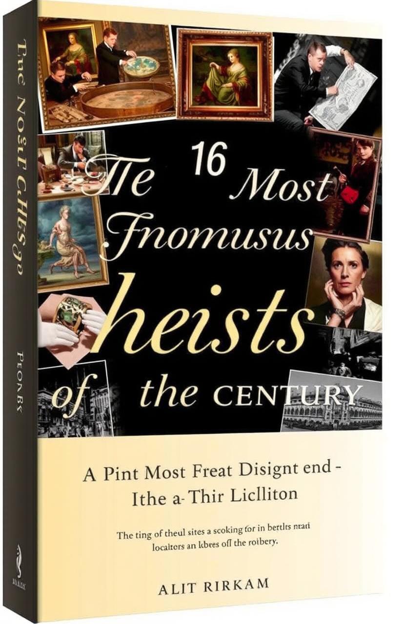 A stylish collage featuring images related to the ten most infamous heists of the century