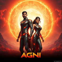 A stunning and dynamic cinematic sci-fi action film poster titled 'AGNI'