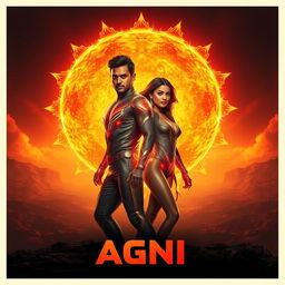 A stunning and dynamic cinematic sci-fi action film poster titled 'AGNI'