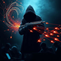 A striking visual representation of social engineering depicted as a deadly weapon for hacking