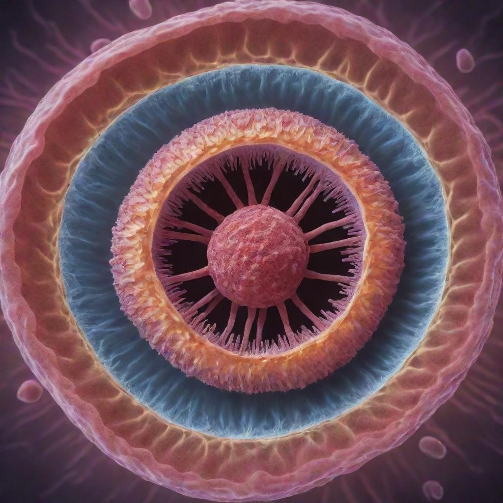 Depict the natural process of a single human cell evolving and growing into a mature human being, capturing stages of cellular differentiation and human growth.