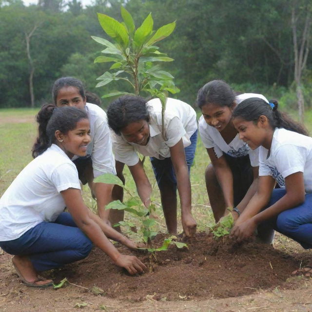 Enthusiastic young people actively engaging in community projects to promote positive social change in Sri Lanka. They are planting trees, cleaning beaches, and teaching in classrooms.