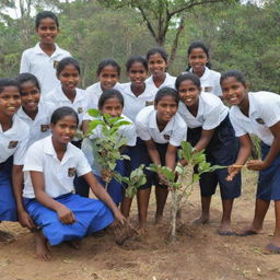 Enthusiastic young people actively engaging in community projects to promote positive social change in Sri Lanka. They are planting trees, cleaning beaches, and teaching in classrooms.