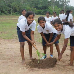 Enthusiastic young people actively engaging in community projects to promote positive social change in Sri Lanka. They are planting trees, cleaning beaches, and teaching in classrooms.