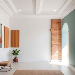 A cozy room featuring a white front wall, crafted with a touch of modern elegance