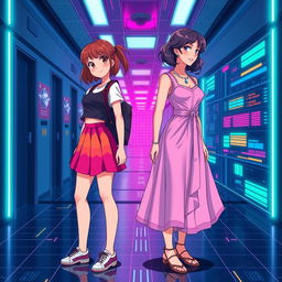 A book cover design featuring two versions of Madison: on one side, a 16-year-old girl wearing a vibrant, colorful skirt and a fitted top, inspired by 90s fashion and anime style