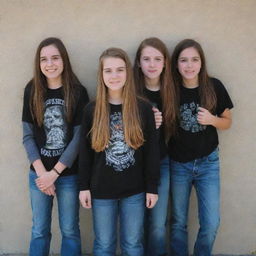 Three middle school students posing for a rock band album cover