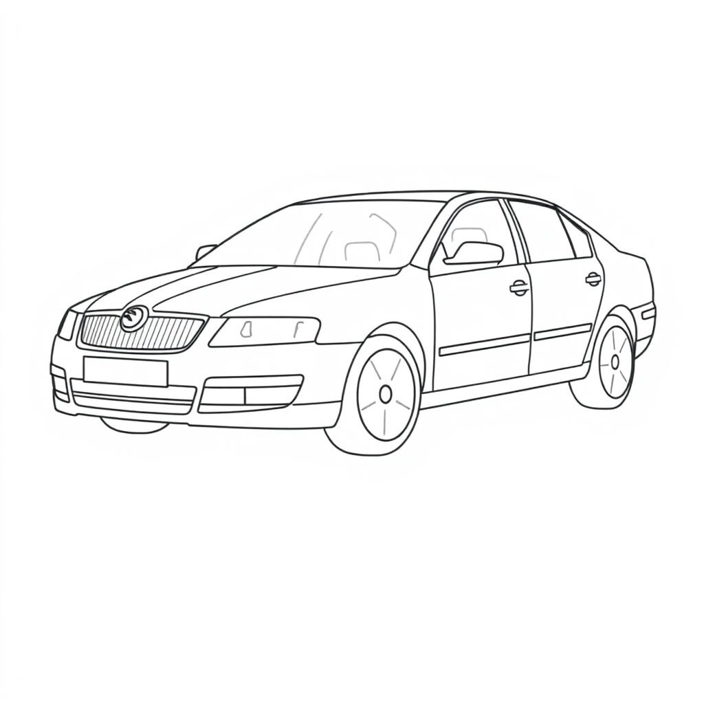 A silhouette of a 2006 Škoda Octavia, second generation sedan, depicted using only fat lines outlining the edges of the car