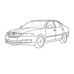 A silhouette of a 2006 Škoda Octavia, second generation sedan, depicted using only fat lines outlining the edges of the car