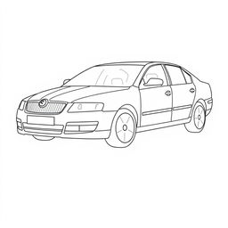 A silhouette of a 2006 Škoda Octavia, second generation sedan, depicted using only fat lines outlining the edges of the car