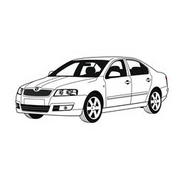 A silhouette of a 2006 Škoda Octavia, second generation sedan, depicted using only fat lines outlining the edges of the car