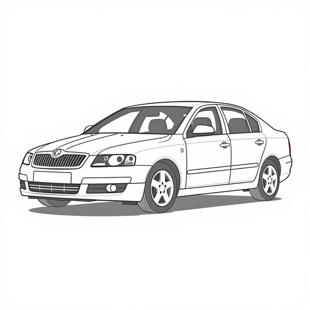 A silhouette of a 2006 Škoda Octavia, second generation sedan, illustrated using only fat lines to outline the edges of the car