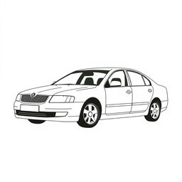 A silhouette of a 2006 Škoda Octavia, second generation sedan, illustrated using only fat lines to outline the edges of the car