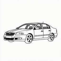 A silhouette of a 2006 Škoda Octavia, second generation sedan, illustrated using only fat lines to outline the edges of the car