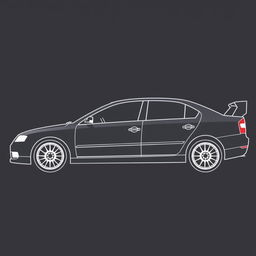 A silhouette of a 2006 Škoda Octavia, second generation sedan, illustrated using only fat lines to outline the edges of the car