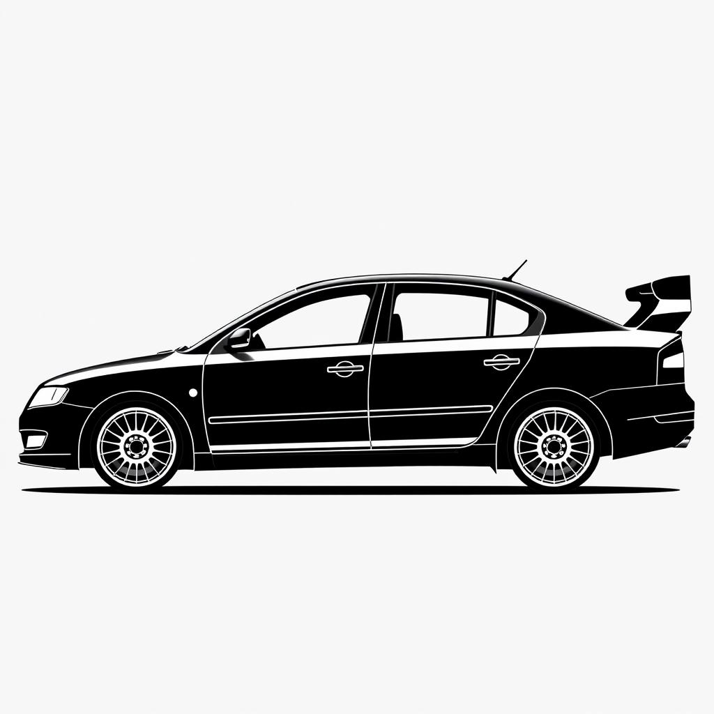 A silhouette of a 2006 Škoda Octavia, second generation sedan, illustrated using only fat lines to outline the edges of the car