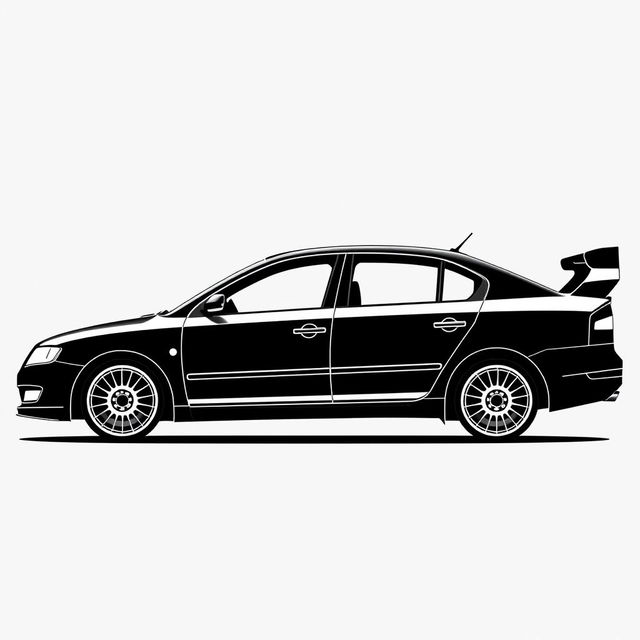 A silhouette of a 2006 Škoda Octavia, second generation sedan, illustrated using only fat lines to outline the edges of the car