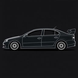 A silhouette of a 2006 Škoda Octavia, second generation sedan, illustrated using only fat lines to outline the edges of the car