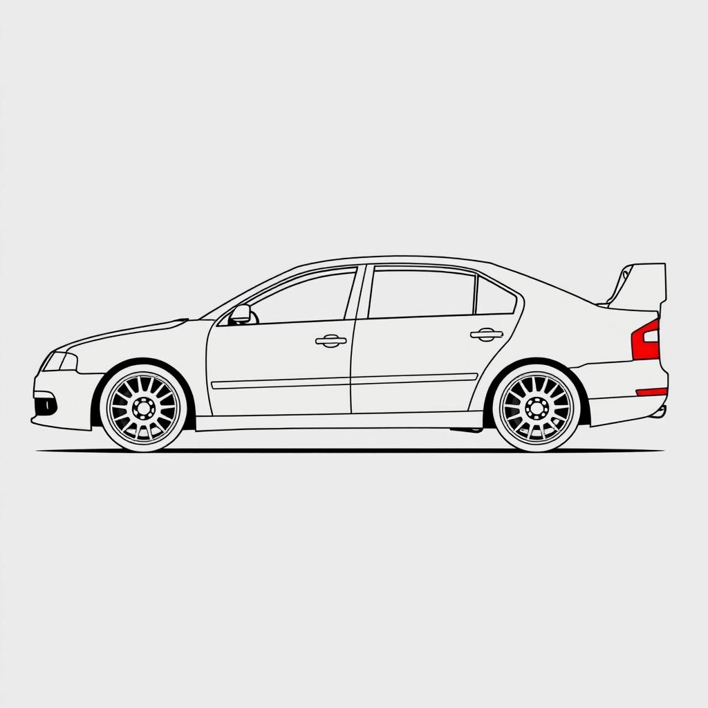 A silhouette of a 2006 Škoda Octavia, second generation sedan, illustrated using only fat lines outlining the edges of the car