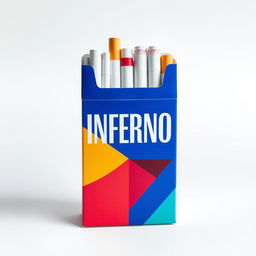 A packet of cigarettes with vibrant packaging featuring the bold lettering "INFERNO" prominently displayed on the front