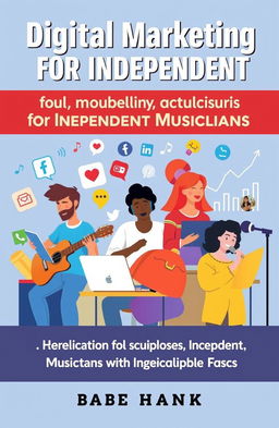 A vibrant and engaging book cover for a comprehensive guide on digital marketing for independent musicians