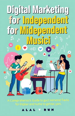 A vibrant and engaging book cover for a comprehensive guide on digital marketing for independent musicians