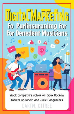 A vibrant and engaging book cover for a comprehensive guide on digital marketing for independent musicians