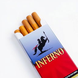 A packet of cigarettes with vibrant packaging displaying the brand name "INFERNO" in bold lettering