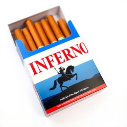 A packet of cigarettes with vibrant packaging displaying the brand name "INFERNO" in bold lettering