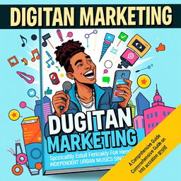 A dynamic and colorful book cover for a comprehensive guide on digital marketing specifically for independent urban music singers