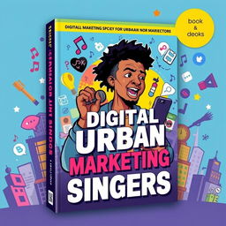 A dynamic and colorful book cover for a comprehensive guide on digital marketing specifically for independent urban music singers