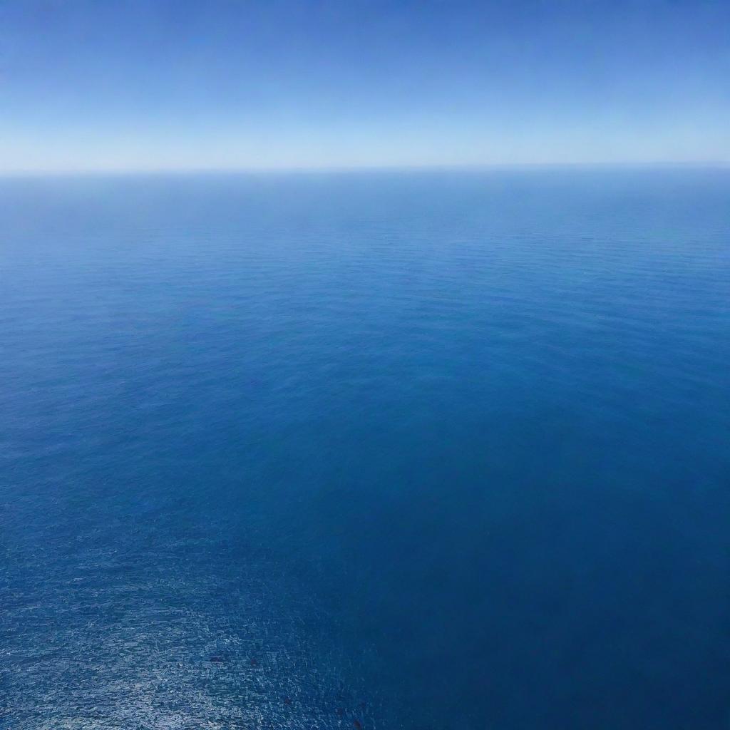 A vast and endless ocean stretching out into the horizon, infinite shades of blue blended with the sky, the sunlight reflecting off its calm surface.