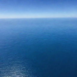 A vast and endless ocean stretching out into the horizon, infinite shades of blue blended with the sky, the sunlight reflecting off its calm surface.