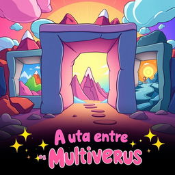 A cartoonish movie poster for a film titled 'A Luta Entre os Multiversus', designed without any characters