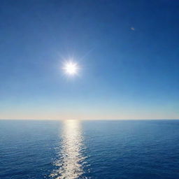 A vast and endless ocean stretching out into the horizon, infinite shades of blue blended with the sky, the sunlight reflecting off its calm surface.