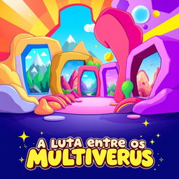 A cartoonish movie poster for a film titled 'A Luta Entre os Multiversus', designed without any characters