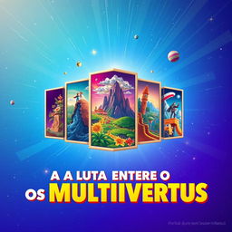 Um poster cartunesco para um filme intitulado 'A Luta Entre os Multiversus', projetado sem personagens