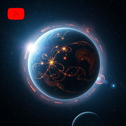 A visually stunning YouTube video thumbnail centered around the concept of Dyson spheres