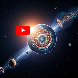 A visually stunning YouTube video thumbnail centered around the concept of Dyson spheres