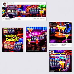 A series of visually appealing Facebook posts showcasing a vibrant casino atmosphere