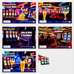 A series of visually appealing Facebook posts showcasing a vibrant casino atmosphere